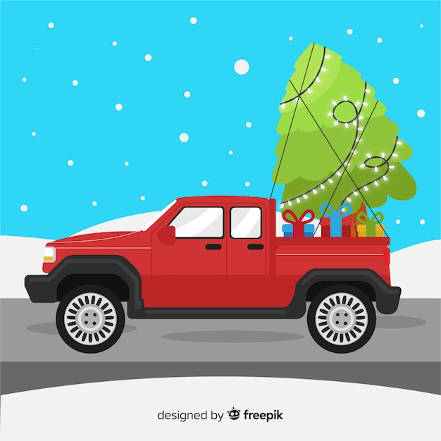 Pickup truck with christmas tree