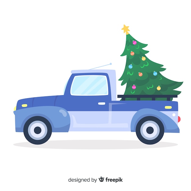 Pickup truck with christmas tree