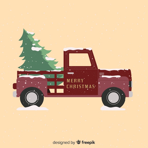 Free Vector pickup truck with christmas tree