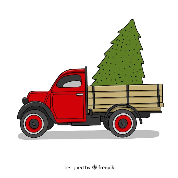 Free Vector pickup truck with christmas tree