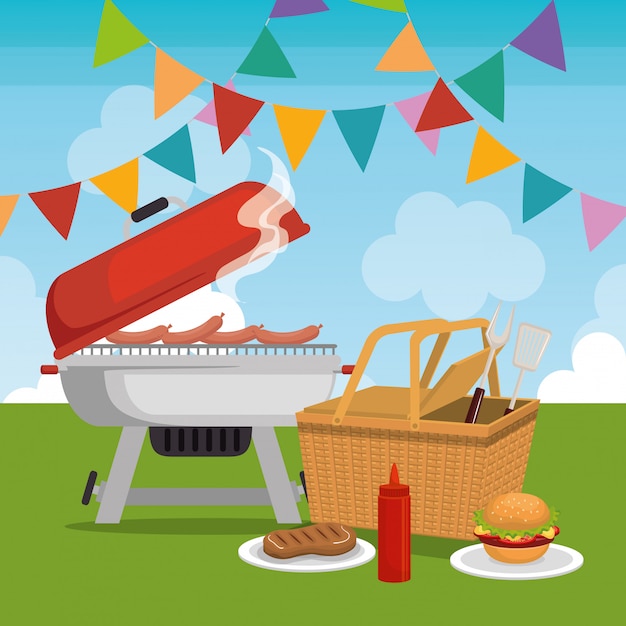 Free Vector picnic party celebration scene