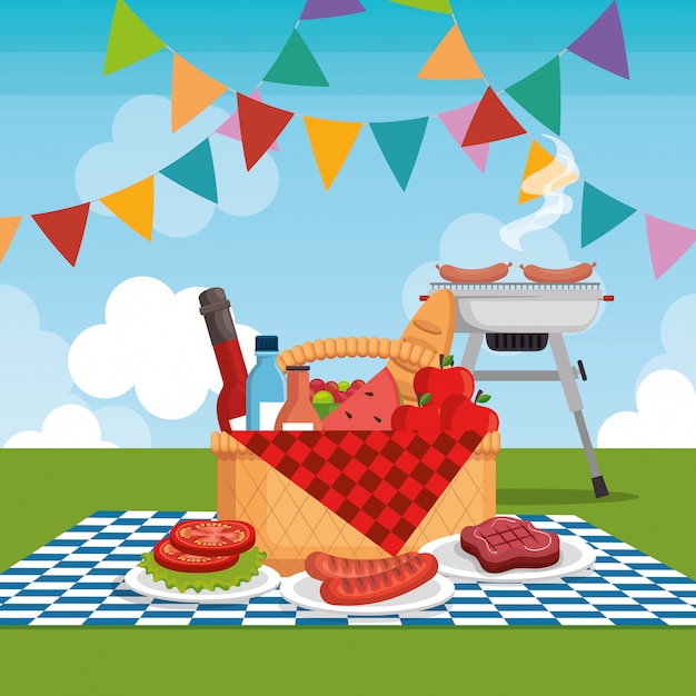 Free vector picnic party celebration scene