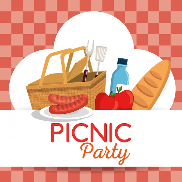 picnic party invitation set icons