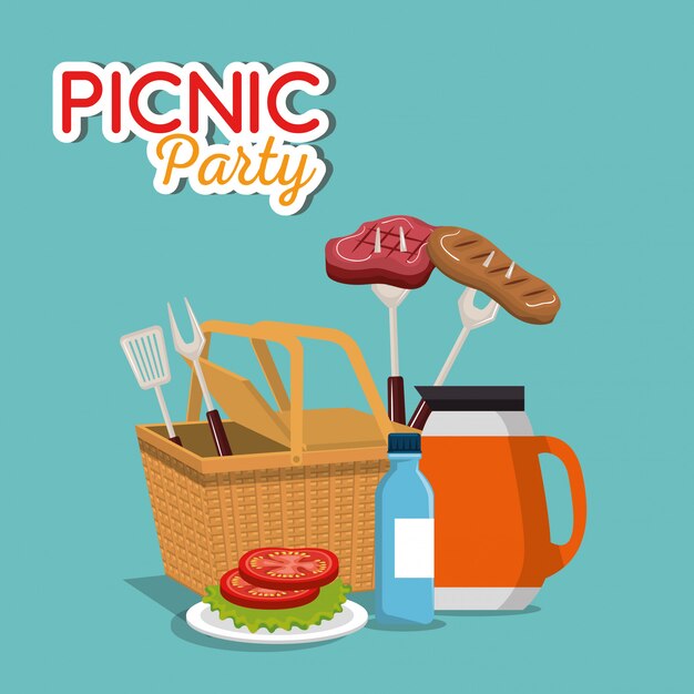 picnic party invitation set icons