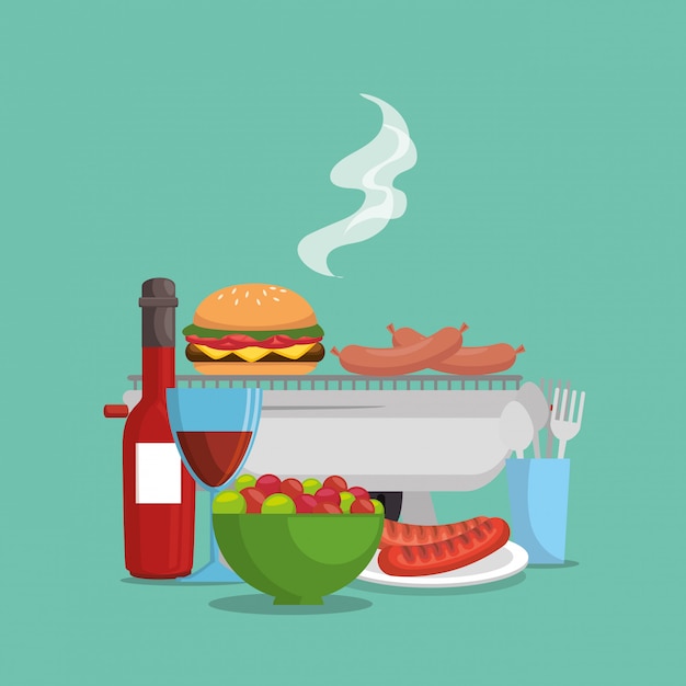 Free Vector picnic party invitation set icons