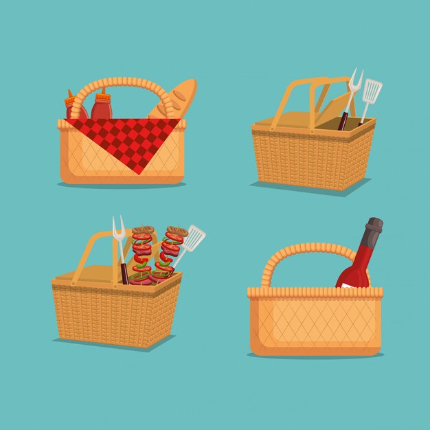 picnic party invitation set icons