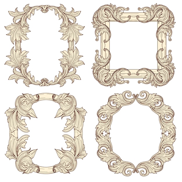 Free Vector picture frames in baroque antique style. engraving retro frames.