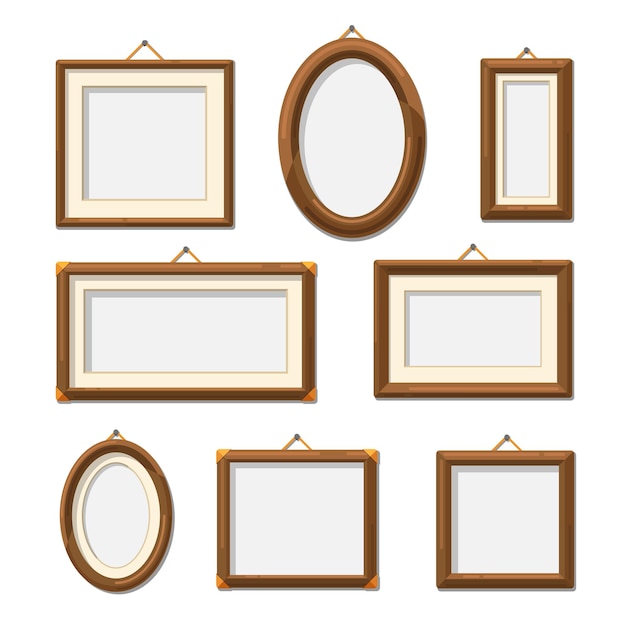 Picture wooden photo frames. Photography frame decoration blank set.   illustration