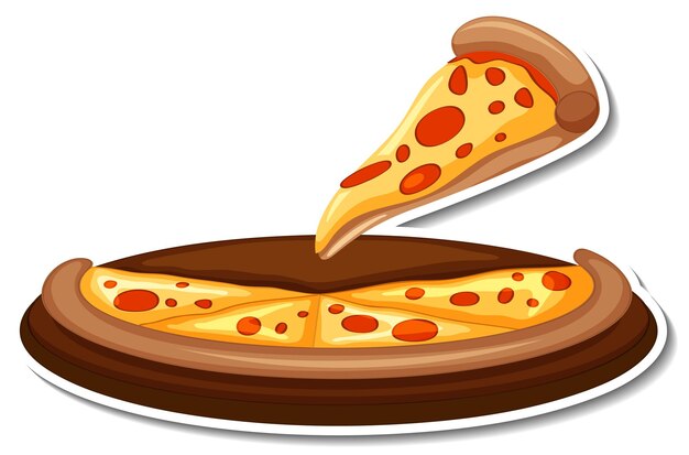 A piece of Italian pizza sticker on white background