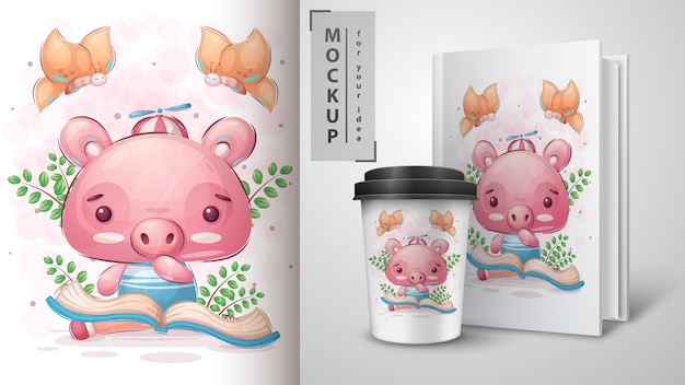 Pig read book poster and merchandising.