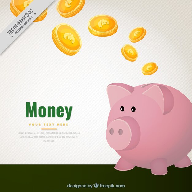 Piggy bank background and coins