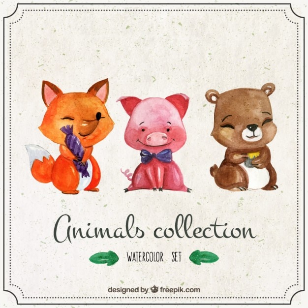 Free Vector piglet with watercolor lovely animals 