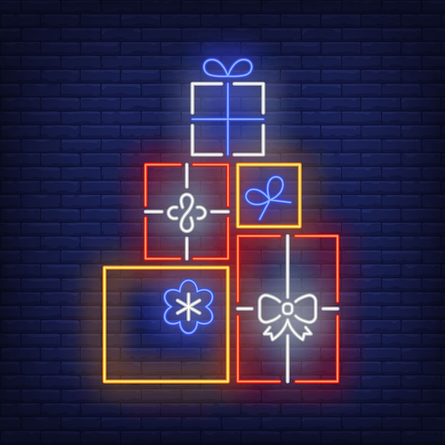 Pile of gifts in neon style