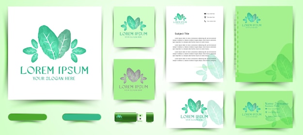 Free Vector pile of green leaf watercolor logo and business branding template designs inspiration isolated on white background