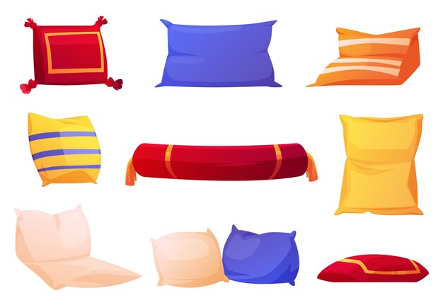 Pillows decorative cushions isolated vector set