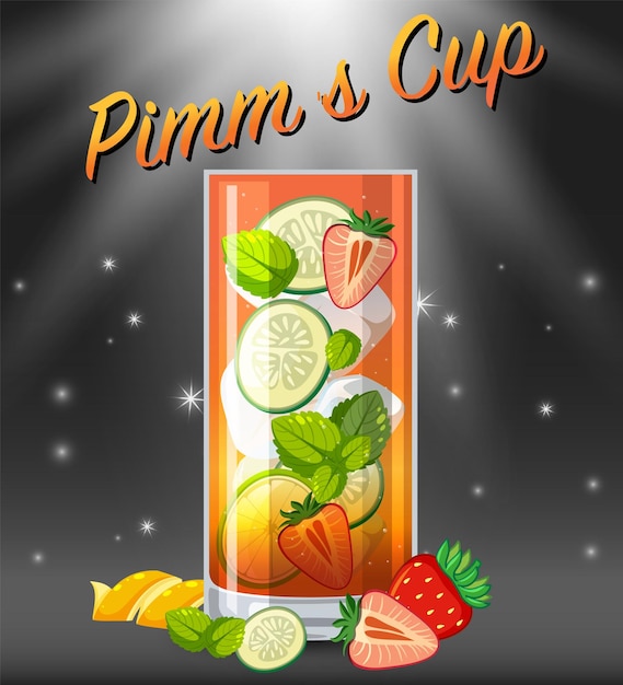 Free Vector pimm's cup cocktail in the glass on sparkling background