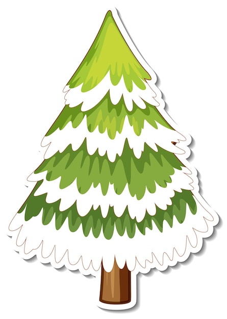 Pine tree covered with snow cartoon sticker