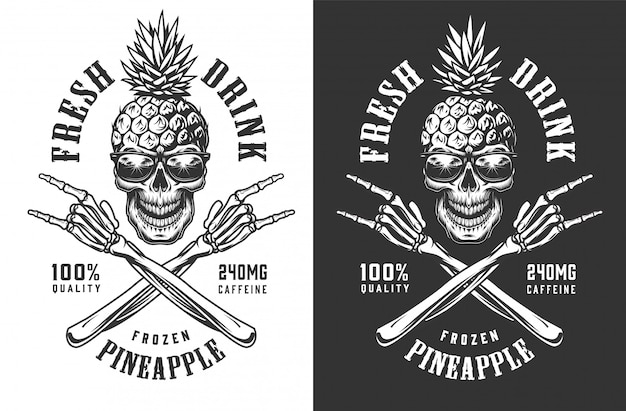 Free Vector pineapple skull in sunglasses vintage label