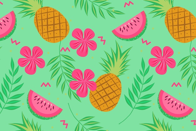 Pineapple and watermelon fruit seamless pattern