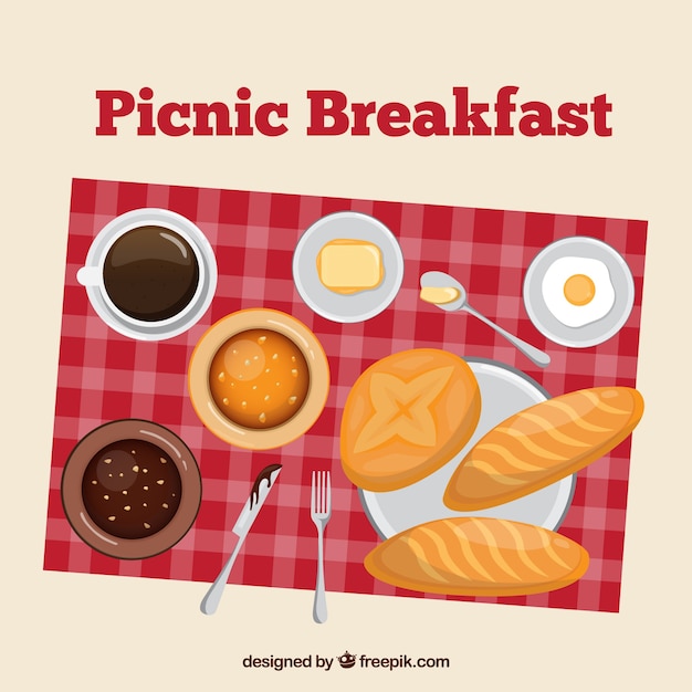 Pinic breakfast in a top view