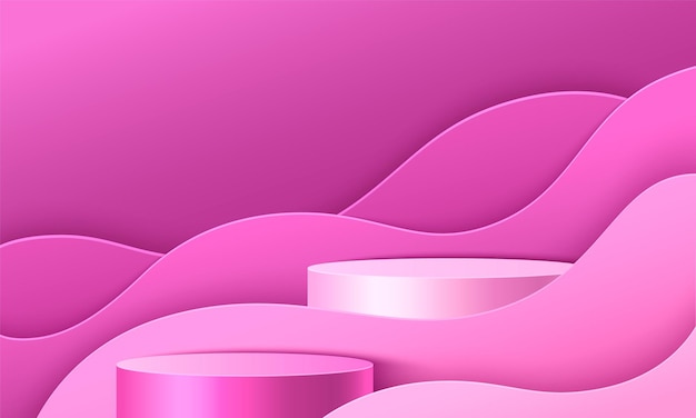 Pink abstract cylinder product podium with wave