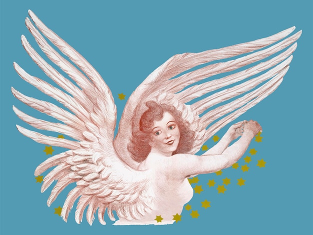 Free Vector pink angel with stars, hand drawn design vector