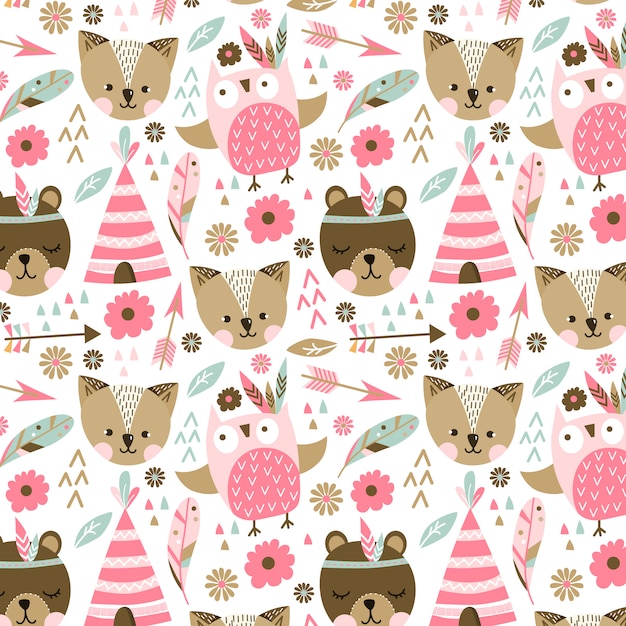 Free vector pink animals pattern