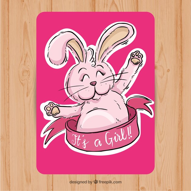 Pink baby shower card with cute bunny