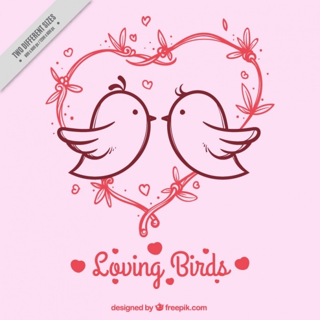 Free Vector pink background with heart and birds in love