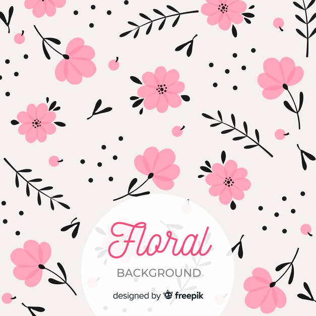 Pink and black flat floral background