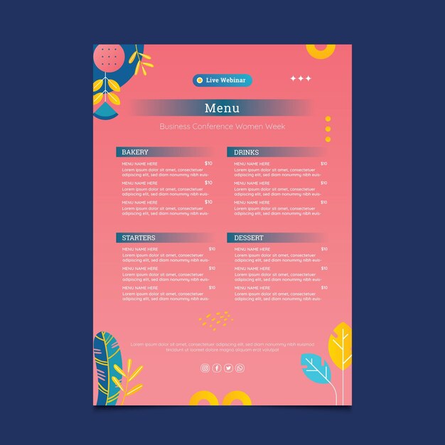 Pink businesswoman menu template