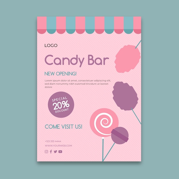 Free vector pink candy bar business flyer template