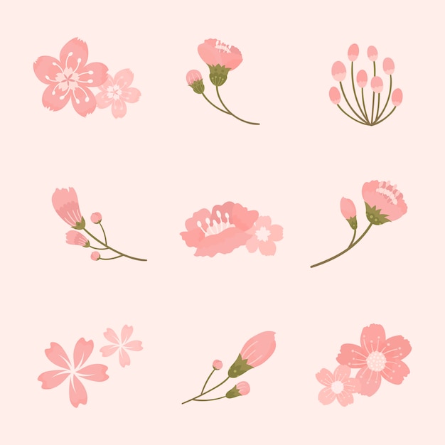 Pink cherry blossom elements collection vector