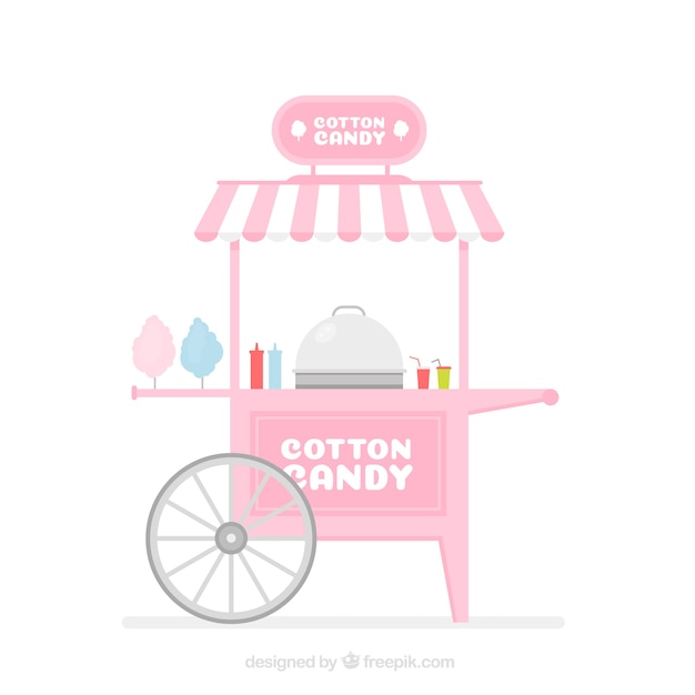 Pink cotton candy cart with flat design