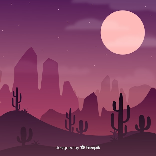 Free Vector pink desert landscape with moon