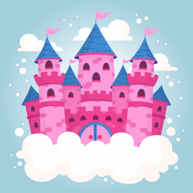 Pink fairy tale castle illustration