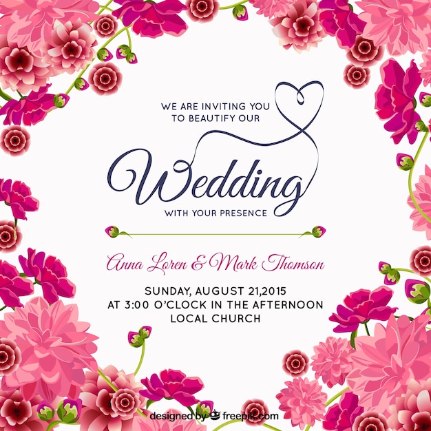 Pink floral wedding invitation