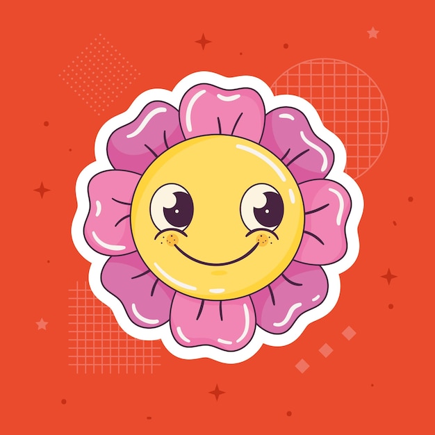 Pink flower smiling retro style