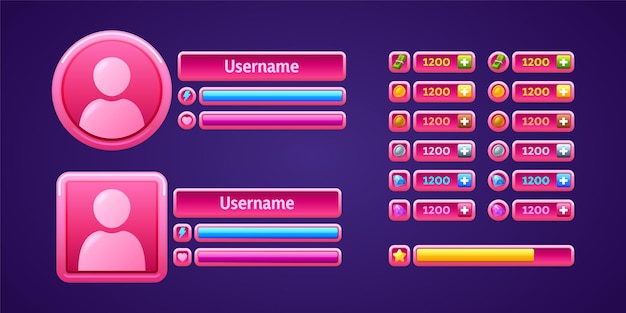 Pink game menu panel rpg user profiles rewards