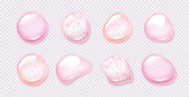 Free vector pink gel drops set on transparent background