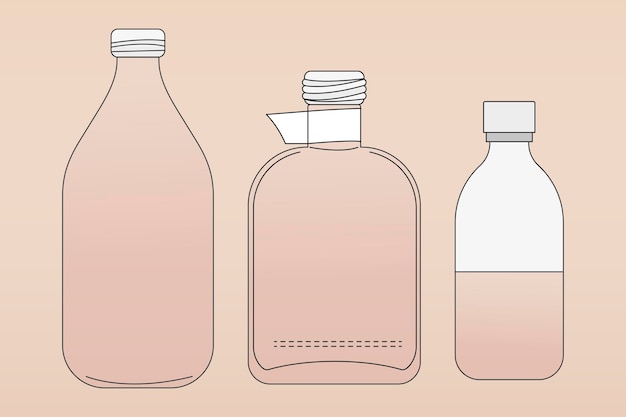 Pink glass bottle outline, zero waste container vector illustration