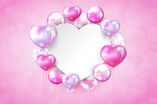 Pink glossy balloons with copy space in heart shape