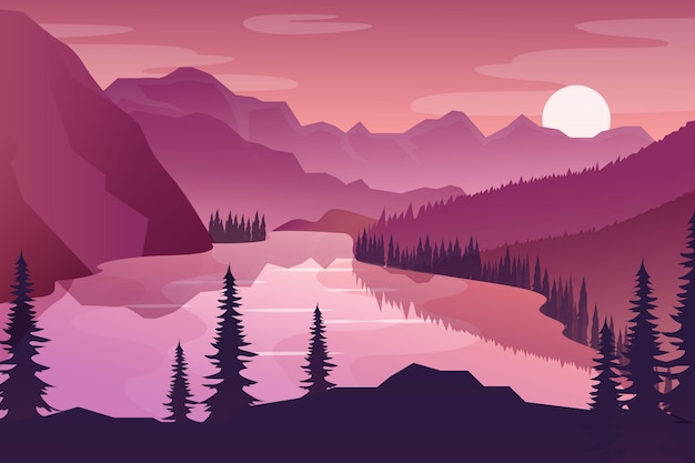 Free Vector pink gradient spring landscape