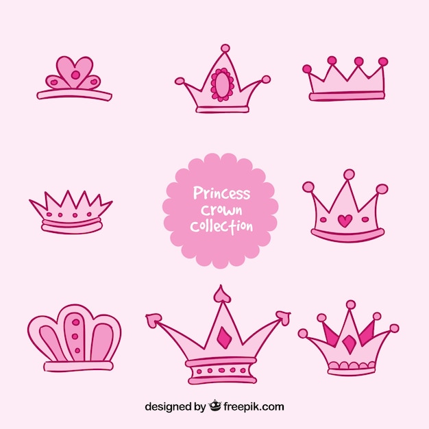 Pink hand drawn princess crown collection