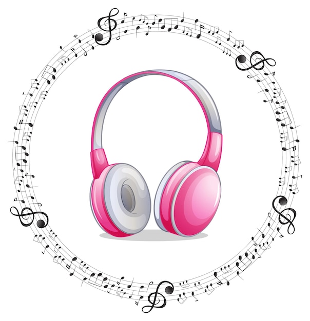 Free vector a pink headphone with musical notes on white background