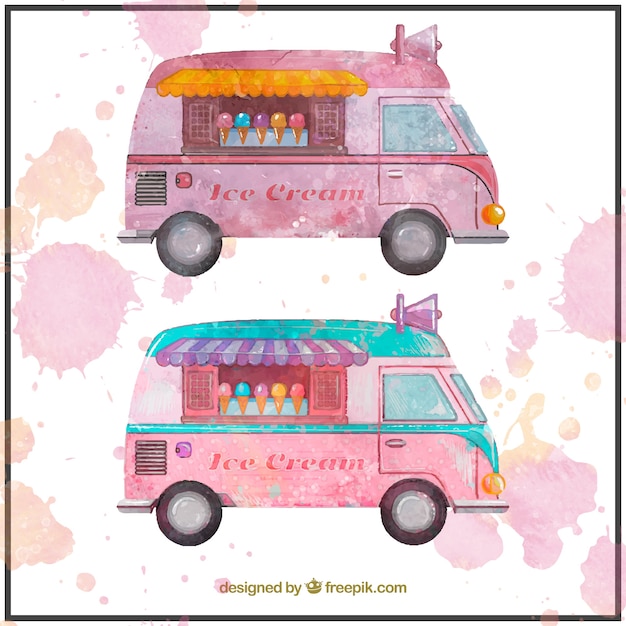 Free Vector pink ice-cream food trucks