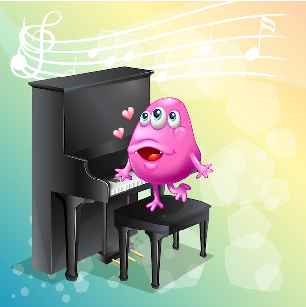 Free Vector pink monster playing piano