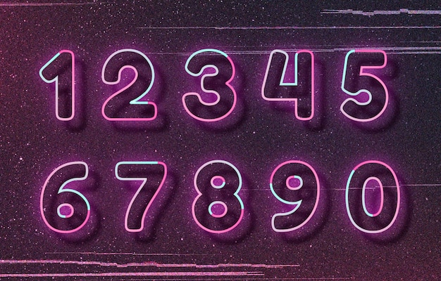 Pink neon font  number typography word art