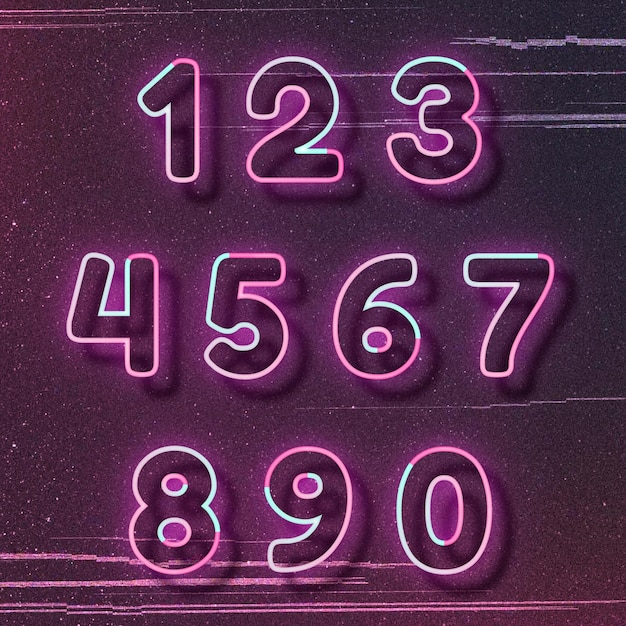 Pink neon font vector number typography word art