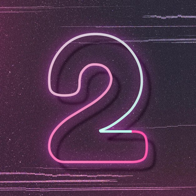 Pink neon glow number 2 vector font typography